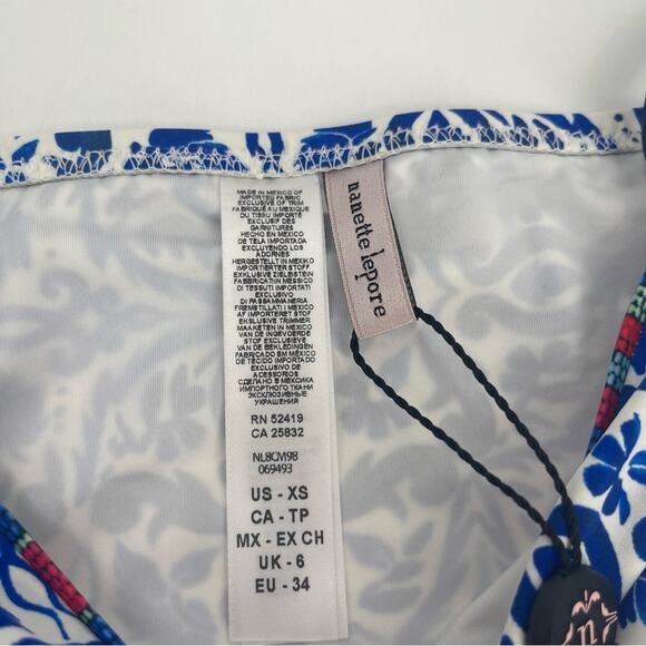 NANETTE LEPORE Bikini Bottom XS Talavera Vamp Azure Blue Beach Swim Resort NWT - Picture 7 of 16